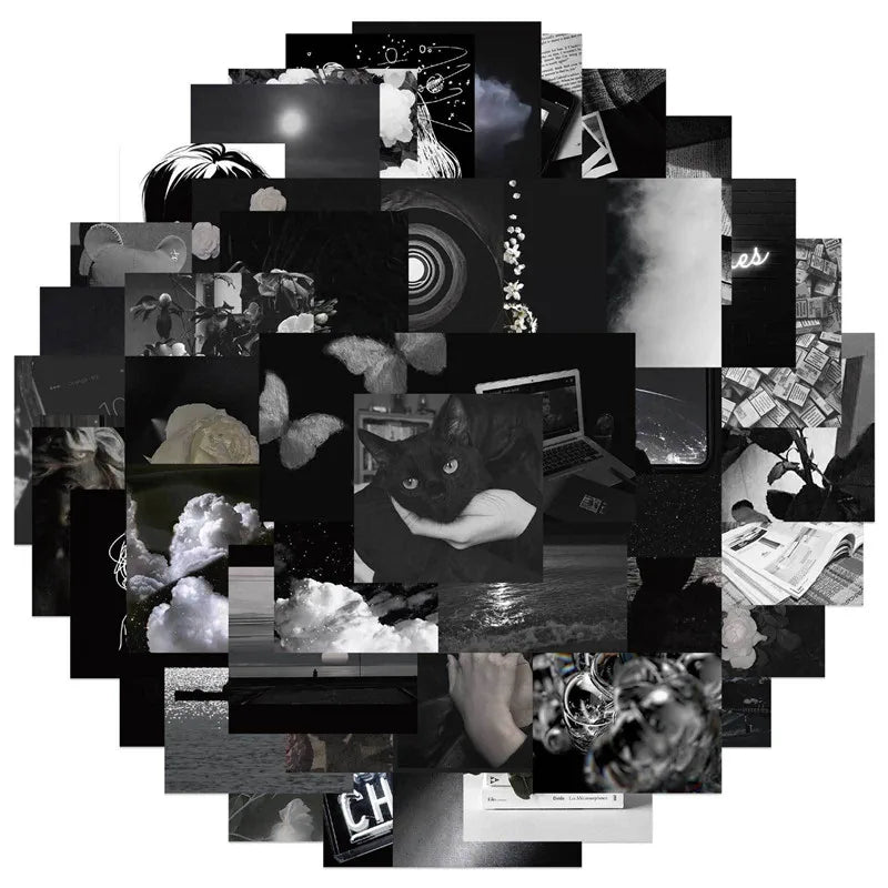50PCS Black and White StickersFunny Scenery Stickers Pack for Water BottleGuitar Skateboard Waterproof Vinyl Stickers