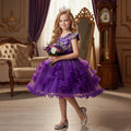 Korean Style Purple Fluffy Baby Girl Birthday Dresses Purple Kid Flower Girl Dress Flying Sleeves Child Evening Dress for 6Y