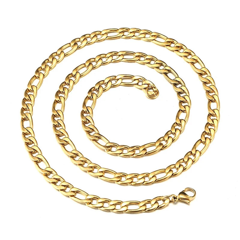 Trendy Custom Stainless Steel Chain Jewelry 18K Gold Plated Figaro Link Chain Necklace for Men Women Wholesale MSC-0008