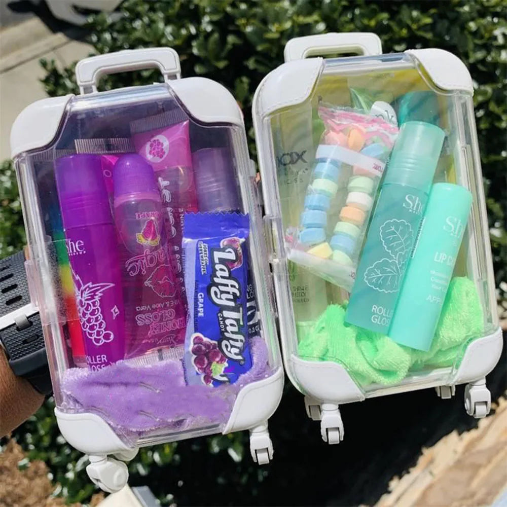 New Arrivals Mini Suitcase Packaging Box Real Mink Eyelash Lash Box Lash Candy Plastic Box Vendor Custom logo Free Sample