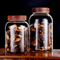 Home and Kitchen Accessories BPA Free Handmade Clear Airtight Large High Borosilicate Glass Storage Jars with Wood Screw Lids