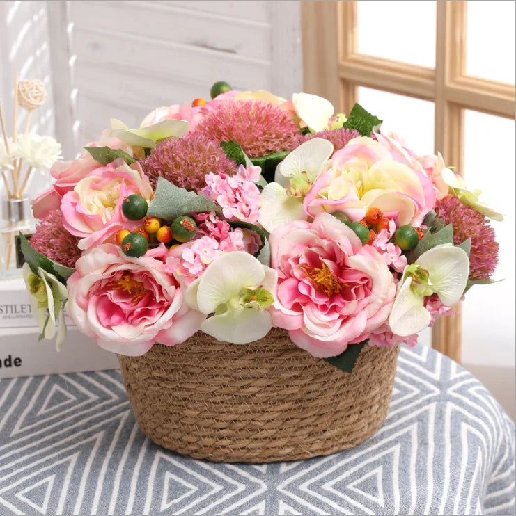 Wholesale Handmade Artificial Bride Flower Bouquet Real Touch Silk Rose Use for Wedding Christmas Easter Decoration