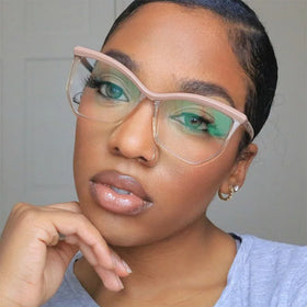 1027 Retro Pink Women's Glasses Frames Fashion 2024 New Anti Blue Light Cat Eye Eyeglasses Polygon Optical Protection Spectacles