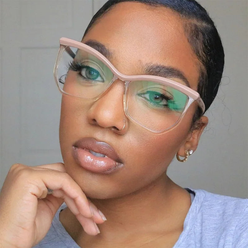 1027 Retro Pink Women's Glasses Frames Fashion 2024 New Anti Blue Light Cat Eye Eyeglasses Polygon Optical Protection Spectacles