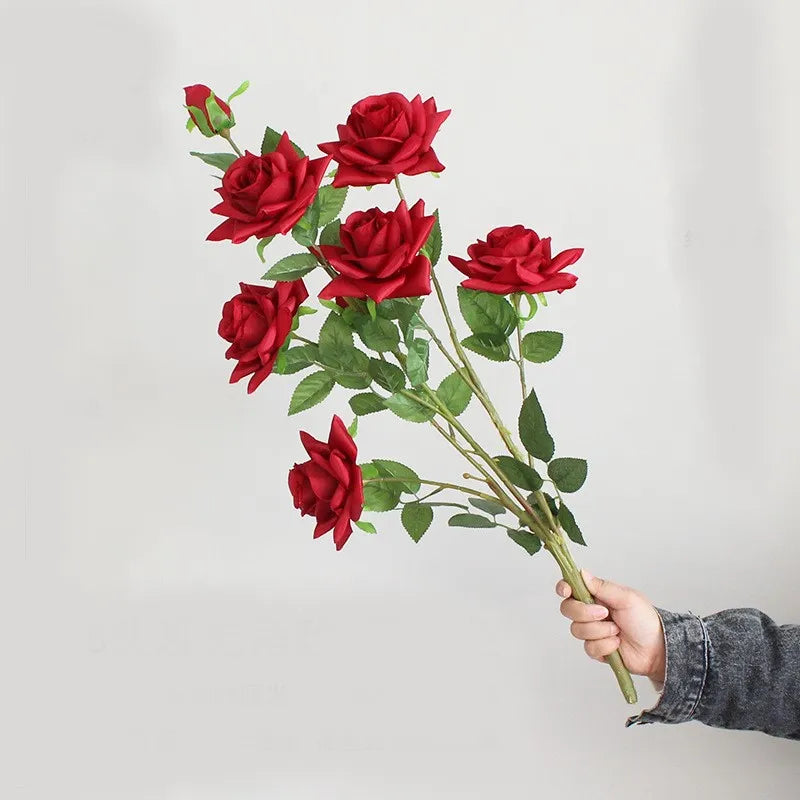 D-H083 Wholesale 8 Heads Rose Flowers With Stem and Leaf 69cm Artificial Flower Branches for High Vase Home Wedding Decoration