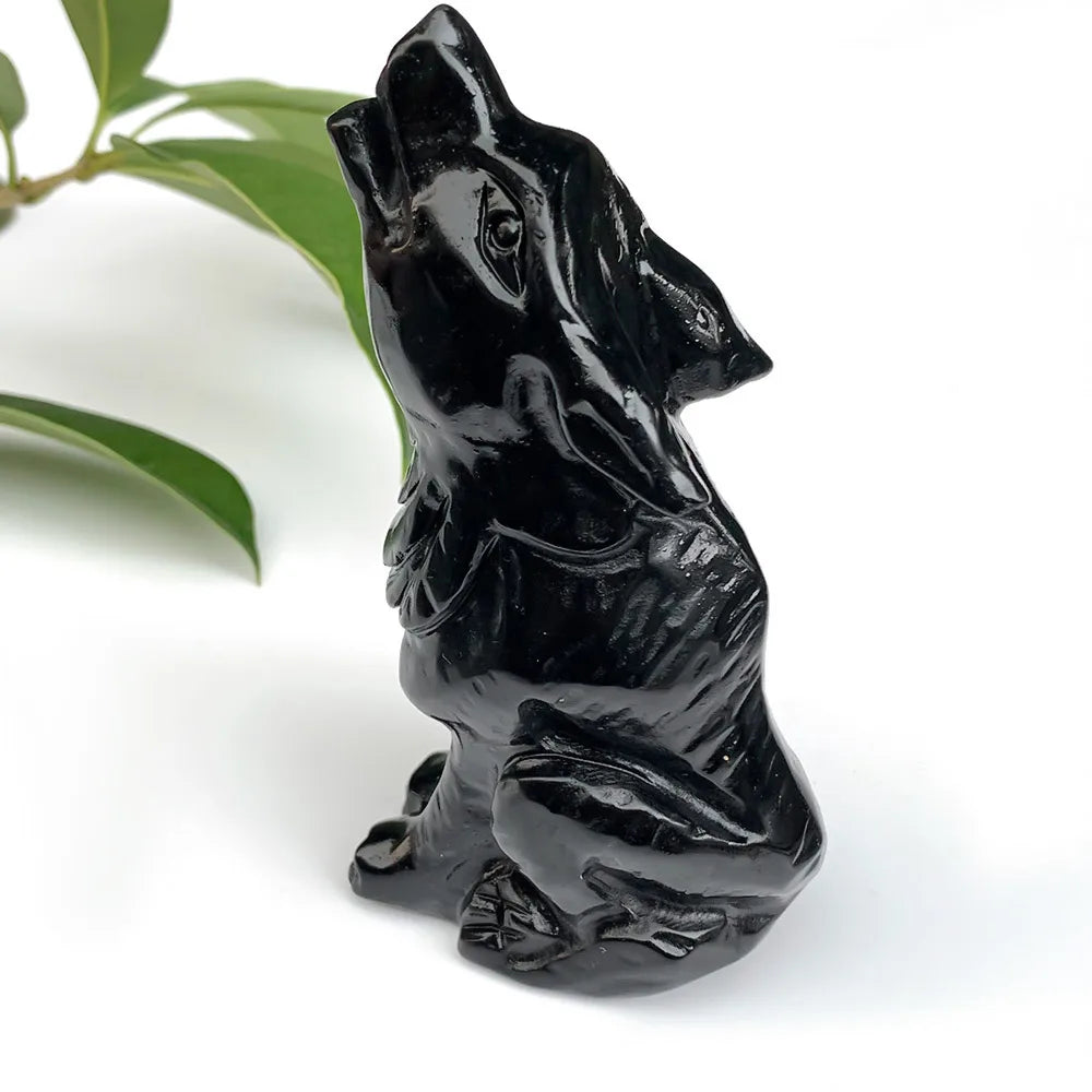 Hot Sale Wholesale Black Obsidian Wolf Crystal Cravings Craved Yooperlite Wolf animal Healing Energy Stone for Gift