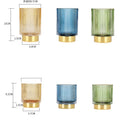 Gold Edge Thickening Stripe Glass Storage Pen Holder Dark Green Cupping Makeup Brush Bucket Tabletop Vase Hydroponic Planter