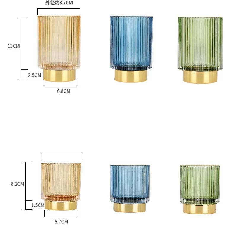 Gold Edge Thickening Stripe Glass Storage Pen Holder Dark Green Cupping Makeup Brush Bucket Tabletop Vase Hydroponic Planter