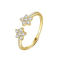 CZCITY 925 Sterling Silver 14K Gold Plated Classic Simple Diamond Adjustable Open Rings for Women Wedding