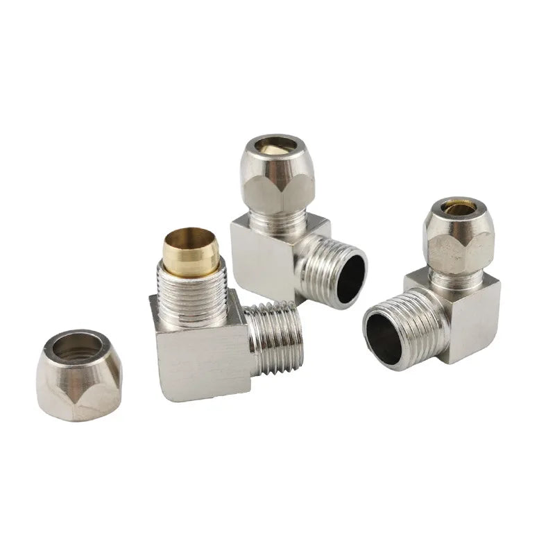 Snway PL-1 Nickel Plated Copper Ferrule Fitting 6mm Elbow Oil Pipe Nuts Sizes 6/10/12/16 1/8" 1/4" 3/8" 1/2" Industrial Grade