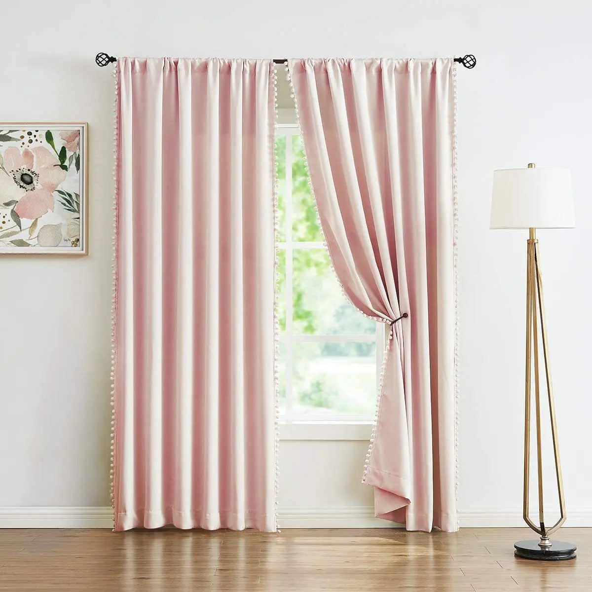 Modern Luxury Pink Pom Pom Window Drapes New Model Solid Blackout Living Room Curtains for Bedroom Home & Office