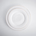 Luxury Custom Restaurant Ceramic Porcelain Eco-Friendly Minimalist Assiettes De Mariage Wedding Flat Dinner Serving Gold Rim