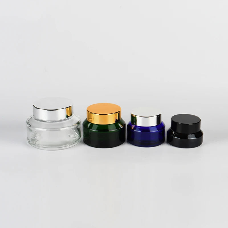 Free Samples Customize Packaging Slanted Oblique Shoulder Glass Jar 15g 30g 50g 100g Amber Green Blue clear