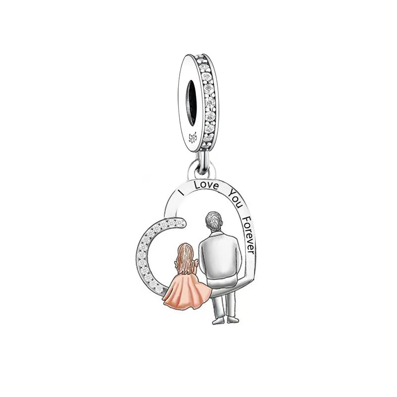 Fit Original Brand Charm Bracelet 925 Sterling Silver Dad Daughter I Love You Forever Bead for Women Birthday Jewelry Making