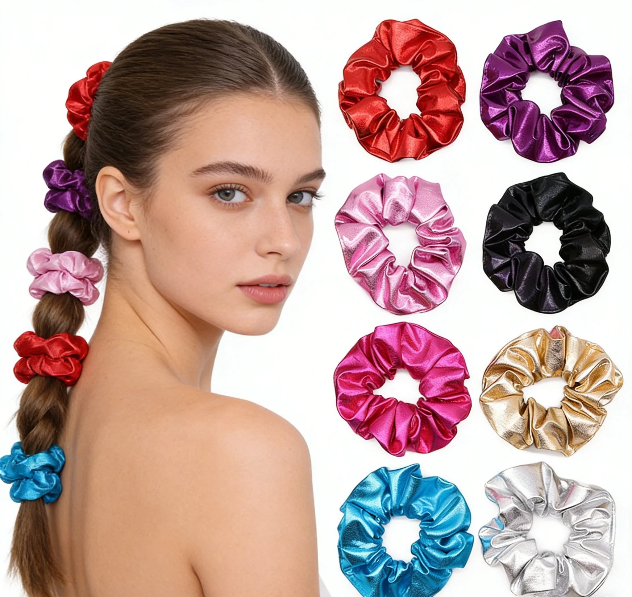 Wholesale Custom Shiny Metallic Scrunchies Fashion Sparkle Elastics Hair Tie Ropes Hair Bobbles for Women Girls