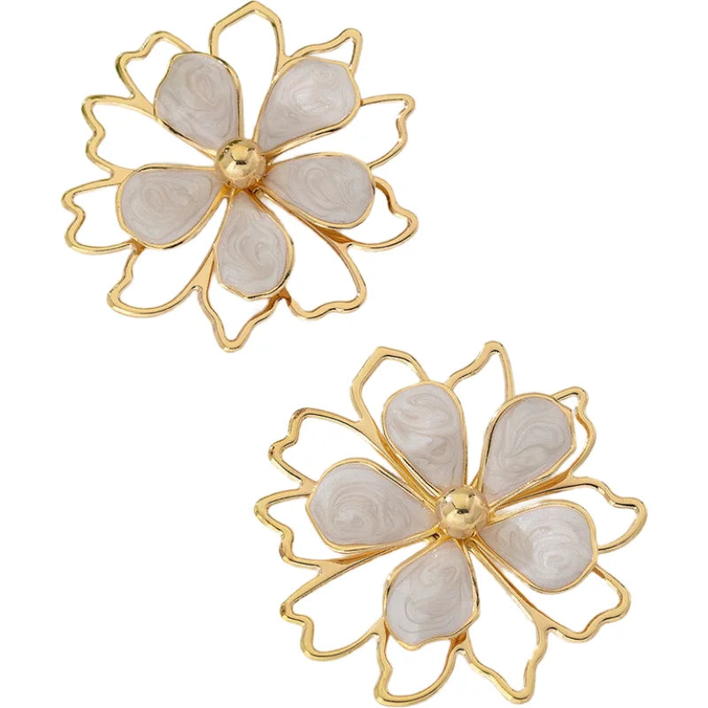 Hot Sale Creative Oil Drop Stud Earrings Creative Hollow Colorful Three-dimensional Double Layer Flower Earrings Gifts for Women