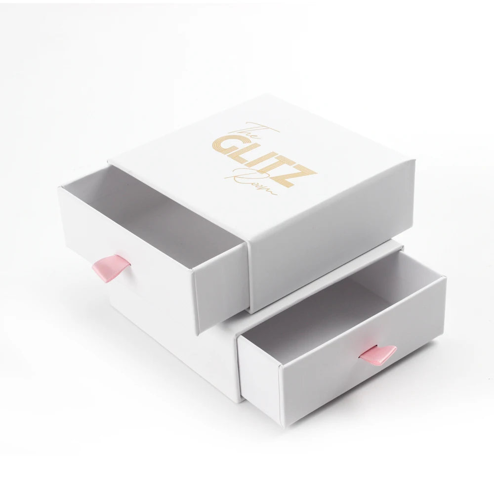 Custom white drawer sliding jewelry gift packaging box cardboard gold foiled logo