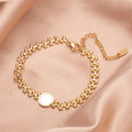 Wholesale Round Charm Shell 18k Gold Plated Stainless Steel Hearts Bracelet for Women