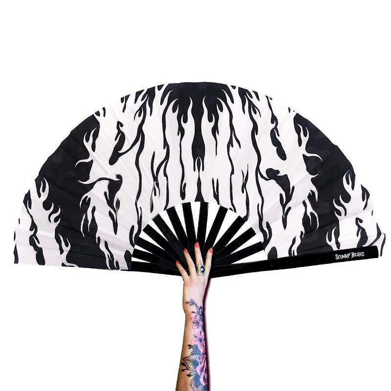 Plastic Bamboo Cloth Personalized Large Folding Fan Wedding Events Folding Portable Big Size Fan Held Hand Fan