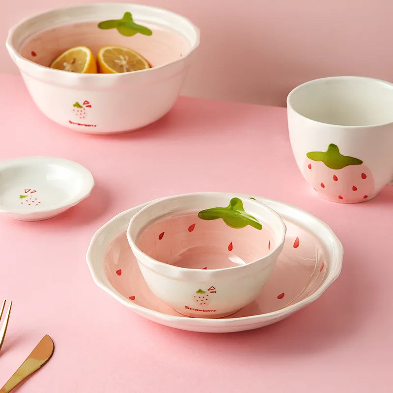Solhui Lovely Girl's Heart Creative Soup Bowl Vegetable Strawberry Ceramic Plate Tableware