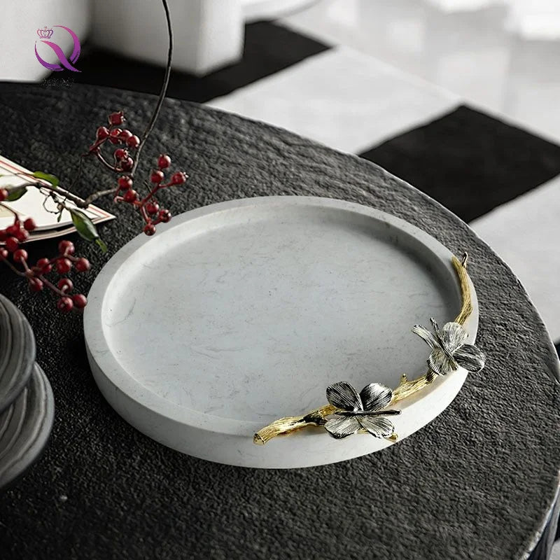 Creative Dessert Display Tray Bathroom Storage Tray Nordic Minimalist Style Circular Marble Tray for Modern Home Decor