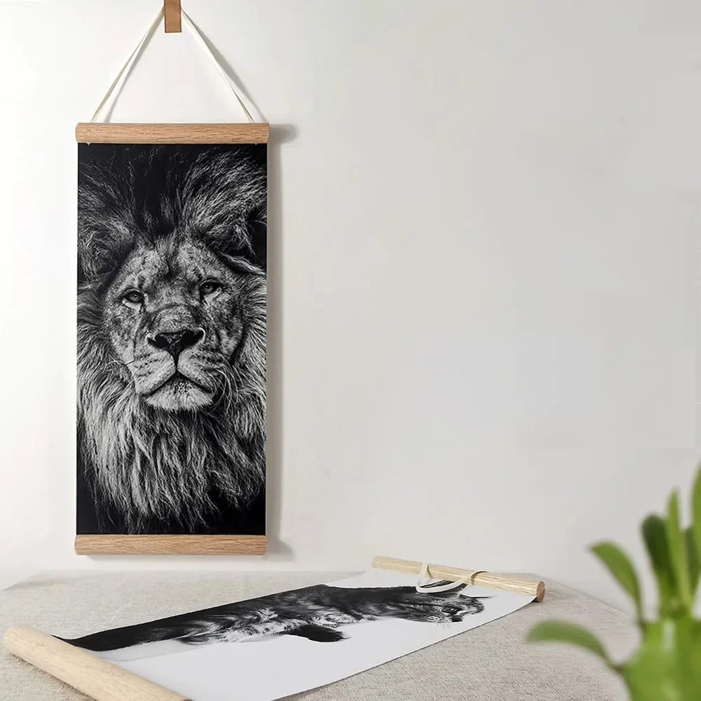 Custom Printed Animal Posters Landscape Pictures Posters Black and White Wall Art Canvas Framed Hanging Scroll Painting