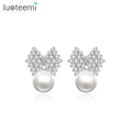 LUOTEEMI Trendy Jewelry Wholesale New Arrival Fashion White Gold Crystal Women Elegant Bowknot Pearl Earrings Stud