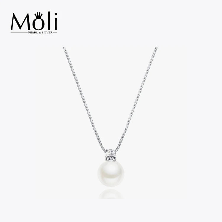 Classic Queen Style Gold Plated Sterling Silver Chain Freshwater Real Round Pearls Pendant Necklace