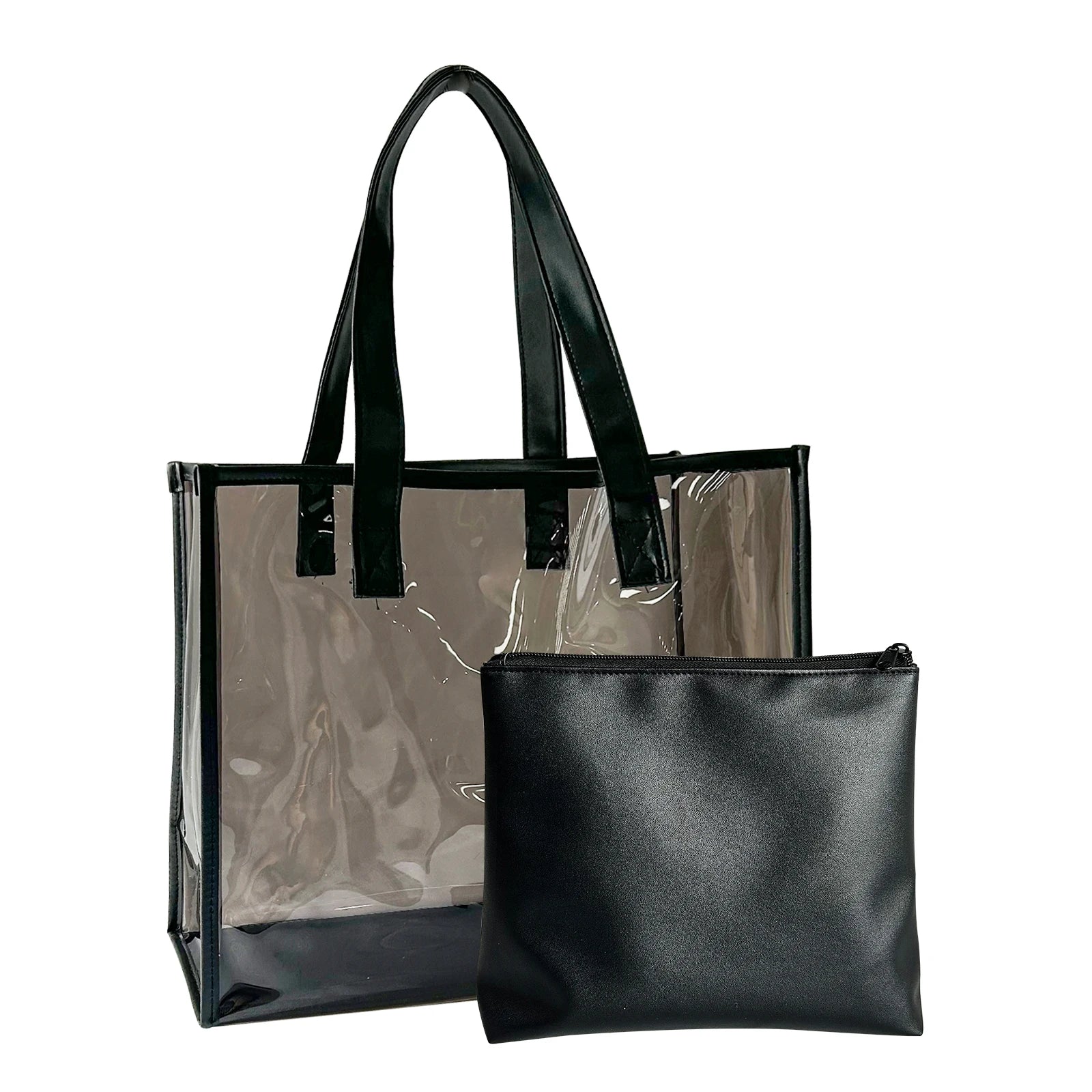 Wholesale Black Color Waterproof Large Custom Print Logo Transparent Pvc Shopping Clear Tote Bag for Beach Work