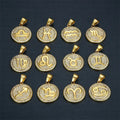 Fashion 12 Astrology Full Crystal Round Disc 18k Gold Plated Stainless Steel Zodiac Sign Pendant Necklace for Men