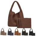 Custom Logo Women's Woven Hand Bag 2 Piece Set Leisure Versatile Tote Beach Bag with Wallet Women Handbag and Purse
