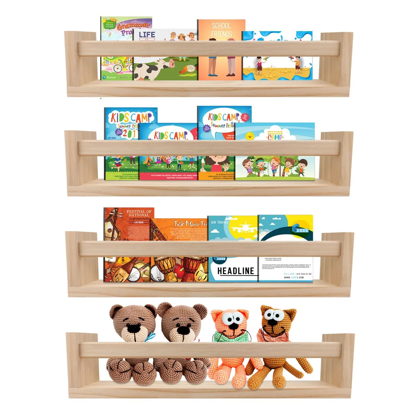 Wall Mounted Floating Book Magazine Wood Nursery Shelves for Wall Book Shelves for Kids Kitchen Bathroom Rack