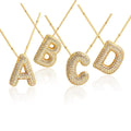 Thick Initial Name Bubble Alphabet Pendant Necklaces Chunky 14k Gold Cubic Zirconia Letter Balloon Necklace