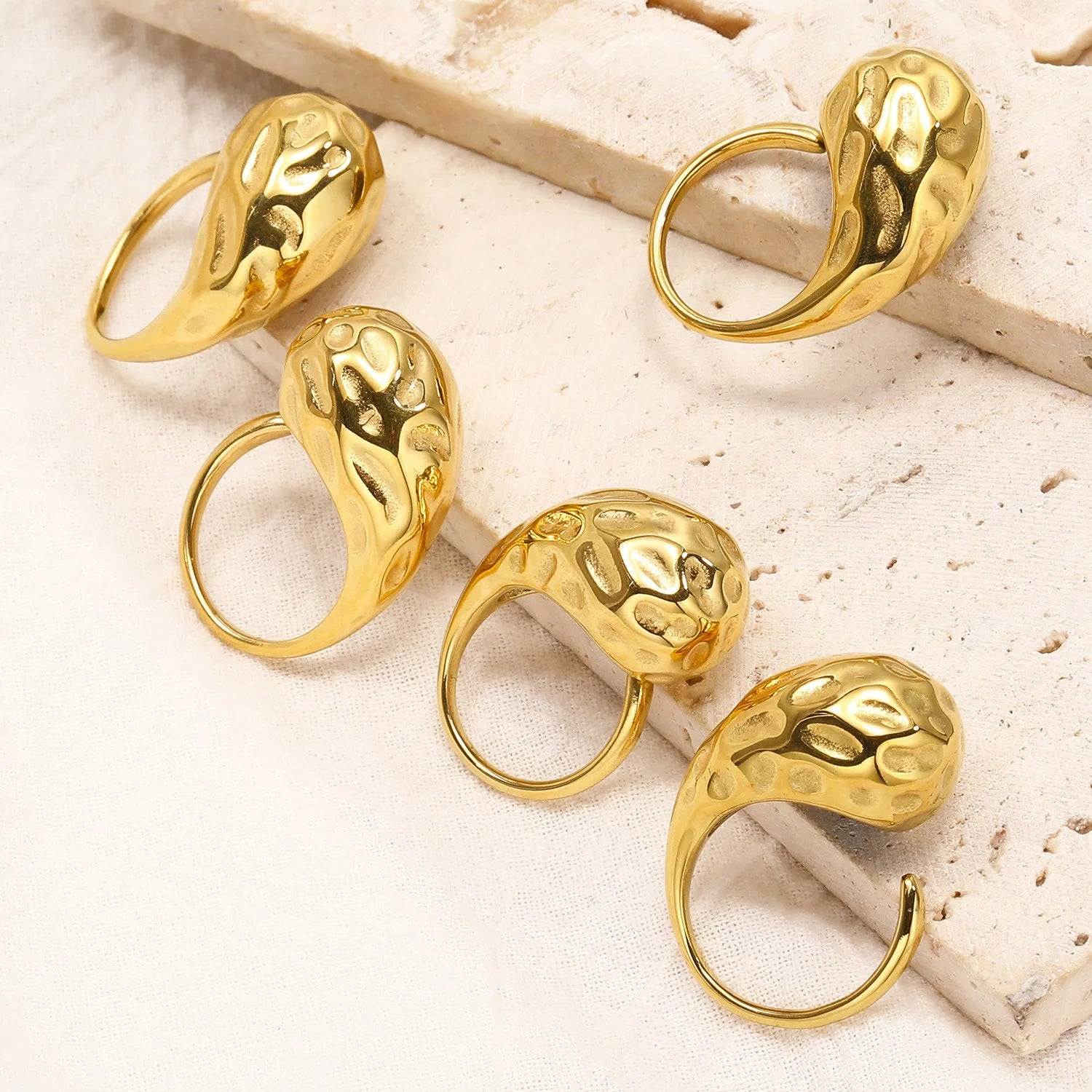 Nabest 2024 Trendy Wholesale Irregular Textured Water Drop Chunky Stainless Steel Ring for Women Waterproof Non Tarnish