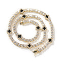 White Gold Hiphop Tennis Chain Choker Necklace Fashionable Four-leaf Clover Design with Iced Cubic Zircon for Women