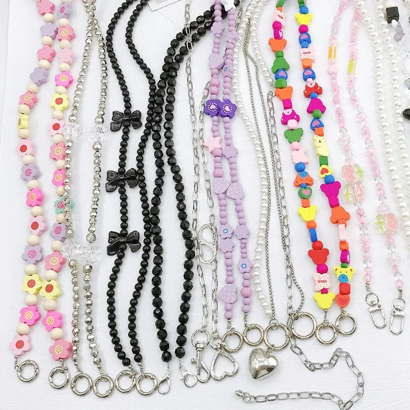 Wholesale Fashion Phone Chain Strap Flower Shape Handmade Mobile Phone Chain Phone Beaded Chain Charm Lanyard Wrist Strap
