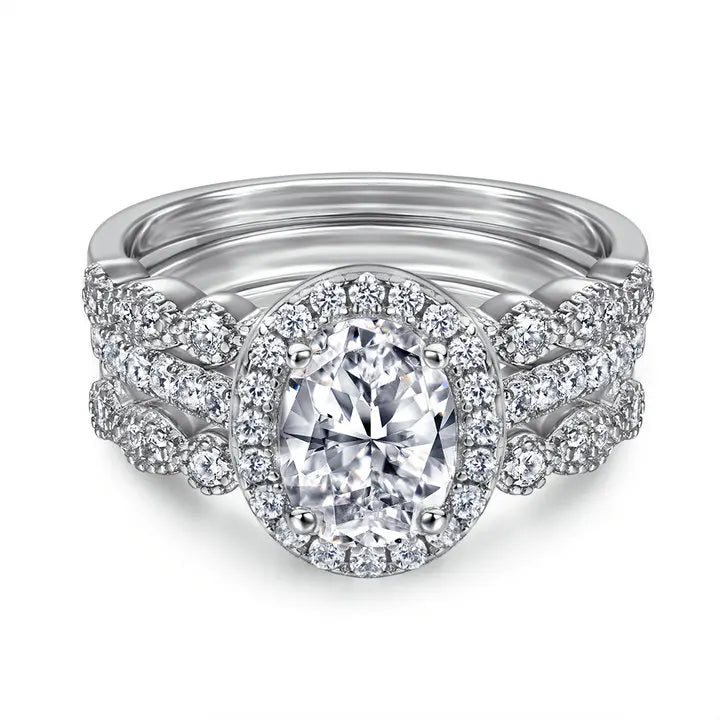 Oval Cut 6*8MM Four Prongs Rhodium Plated Thick 18K Gold Plated Promise Ring in Silver