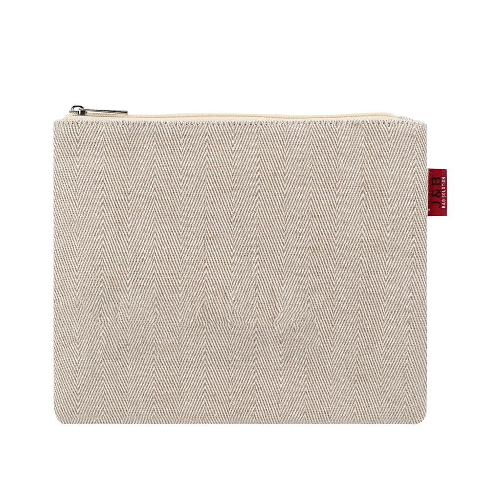 Zig-Zag Cotton Jute Mixture Yarn Zipper Pouch Bag Custom Promotional Natural Makeup Cosmetic Gift Bags Packaging OEM
