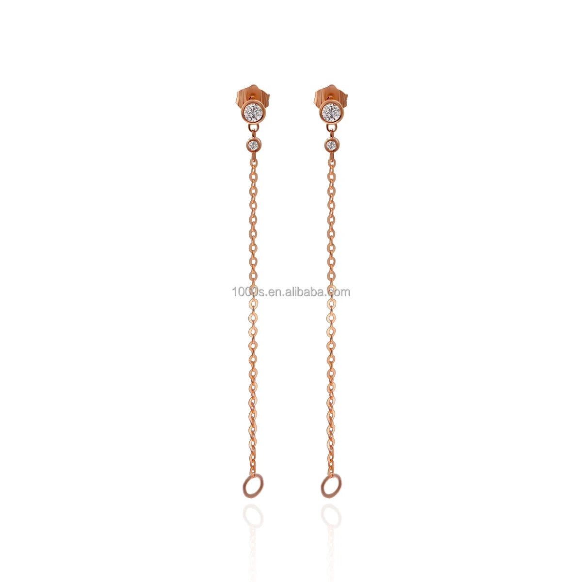 Luxury 14K Real Solid Gold Zircon Earring Fine Jewelry Link Chain Stud Earrings Custom Wholesale Trade Assurance