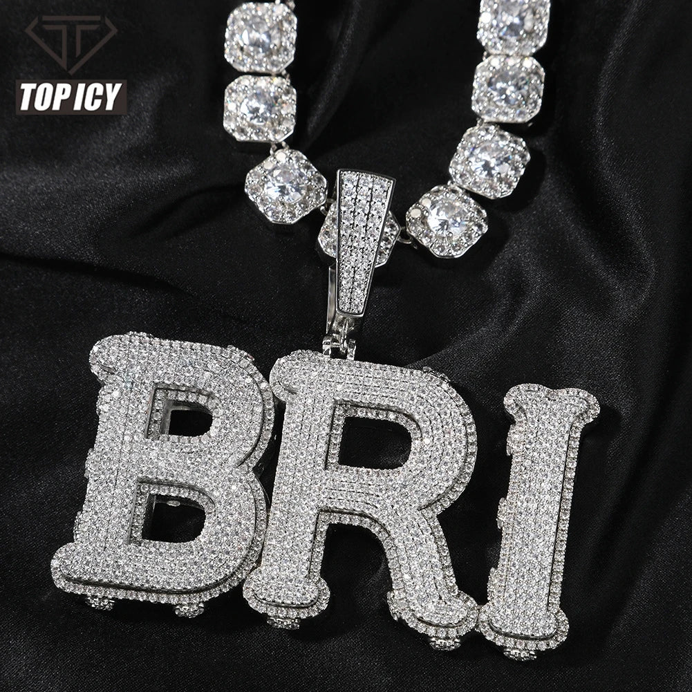 Big Size Thick Custom Name Necklace Iced Out 5A CZ 18K Gold Plated Custom Pendant Shiny Name Pendant