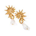 J&D 18K Gold Plated Stainless Steel Seahorse Spiral with Irregular Pearl Earrings
