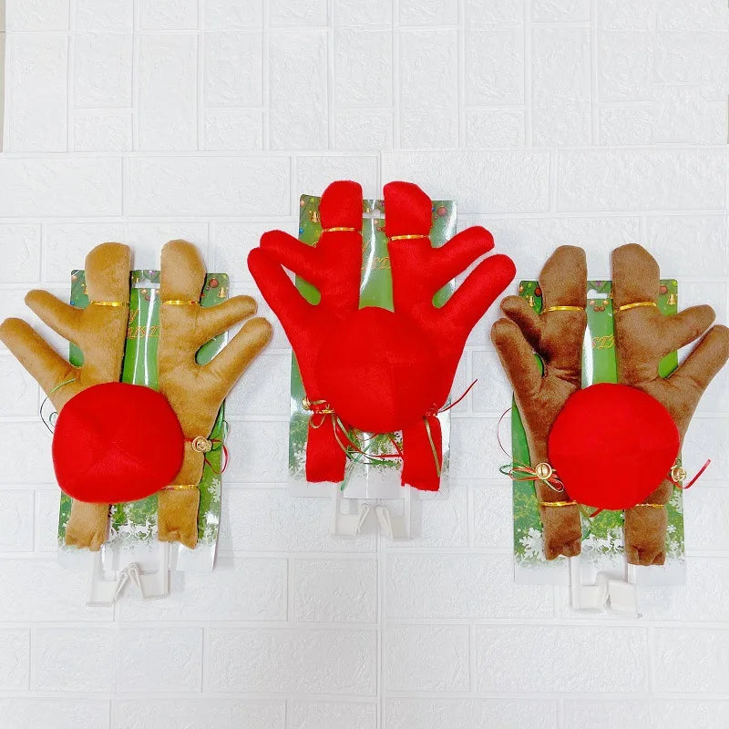 Cotton Christmas Reindeer Antlers & Nose Car Decoration Kit for Xmas