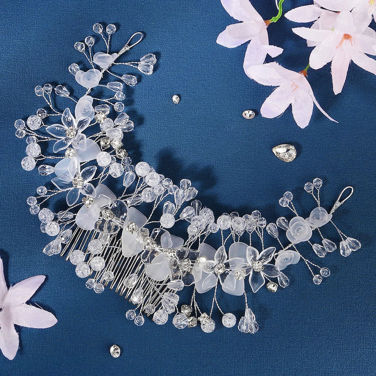 Bridal Little Resin Flowers Wedding Accessories Handmade Bridal Big Hair Comb Crystal Bead Headpiece