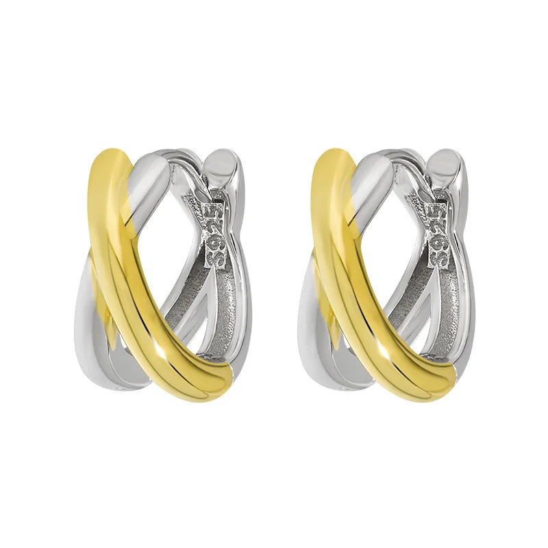Fashion Jewelry Dual Ring Hoop Earrings 925 Sterling Silver Gold Plated Earrings for Women