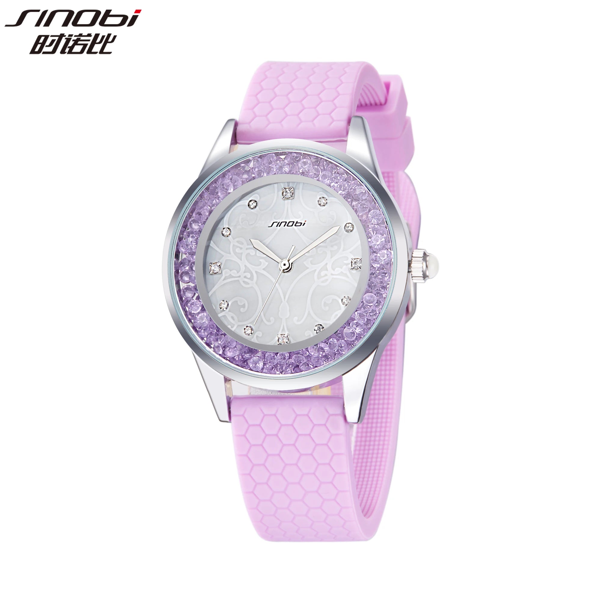 SINOBI Women's Sport Quartz Alloy Case 38mm Silicone Band Luxury Watch with SEIKO Movement