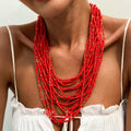 Exaggerated Multilayer Red Seed Beaded Necklace for Women Trendy Ladies Summer Wearing Accessories in Neck Fashion Jewelry Gifts