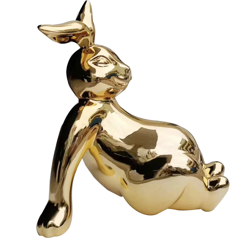 Golden Polishing Resin Rabbit Sculpture Model Hand-painted Customized Color Lightweight Corrosion Resistant Waterproof 8-10 Year