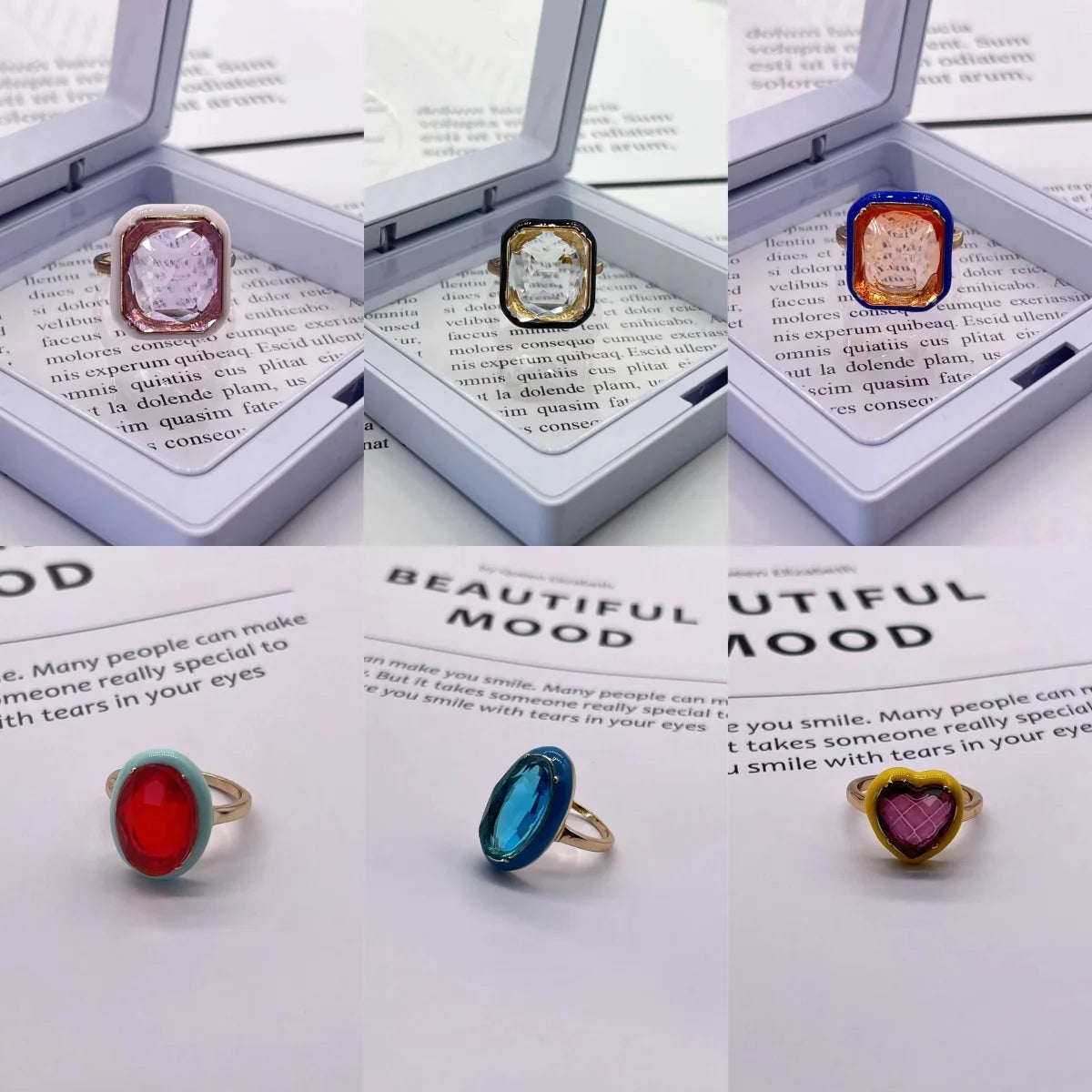 Hot Selling Cheap Cut Colorful ZIRCON Alloyr Ring Enamel Engagement Colorful Enamel Rings for Women