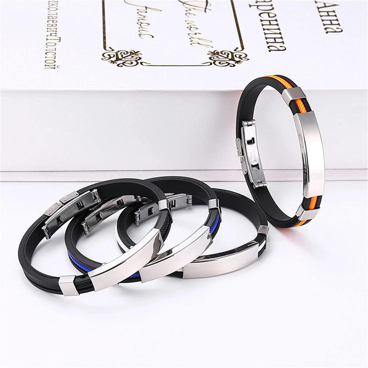 Fashion Men Stainless Steel Silicone Bracelet Bangle Wristband Punk Jewelry Charm Gift