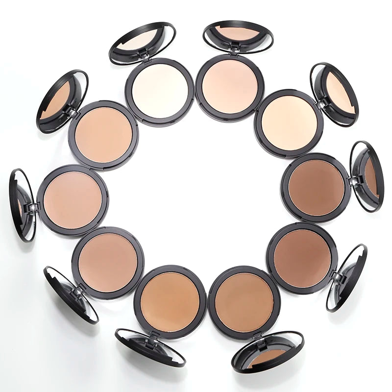 S304 OEM Private Label Waterproof Pressed Powder Foundation with Concealer & Pores Care Oil-Control All Skin Types 10 Colours